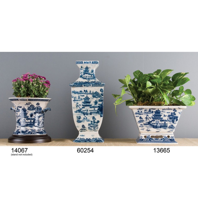 PORCELAIN PLANTER - PINK & WHITE WILLOW main image 1